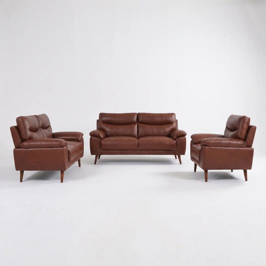 Vantage Genuine Leather Tan 3+2+1 Seater Sofa Set - Furniture Instore