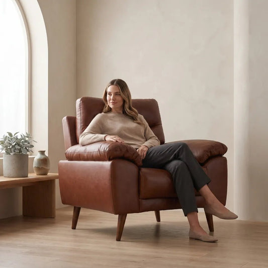 Vantage Genuine Leather Tan Armchair - Furniture Instore