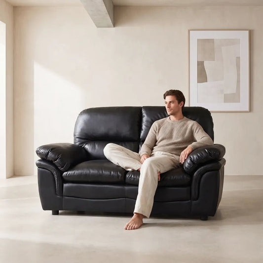Verona Black Leather 2 Seater Sofa - Furniture Instore