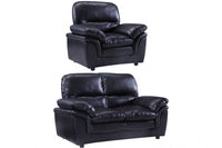 Verona Black leather armchair and sofa set on a white background