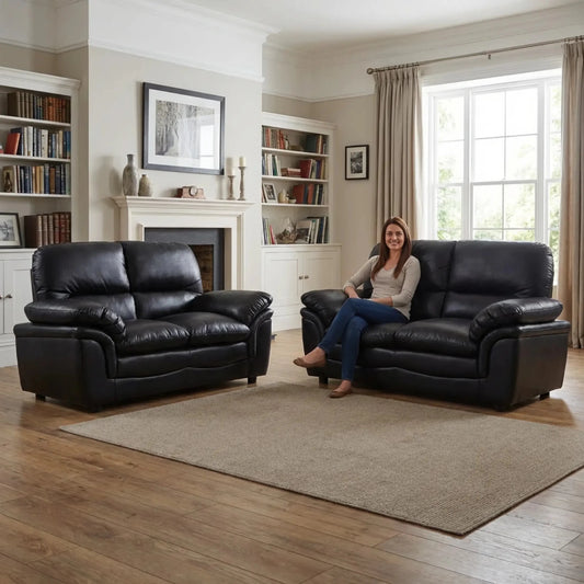 Verona Black Leather 2+2 Seater Sofa Set Collection - Furniture Instore