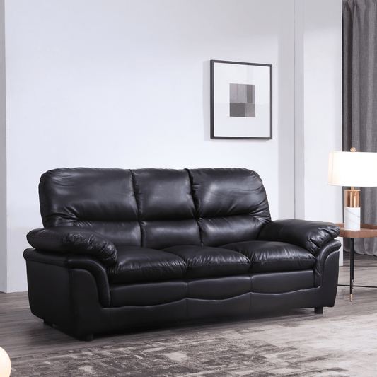 Verona Black Leather 3+2+1 Seater Sofa Set - Furniture Instore
