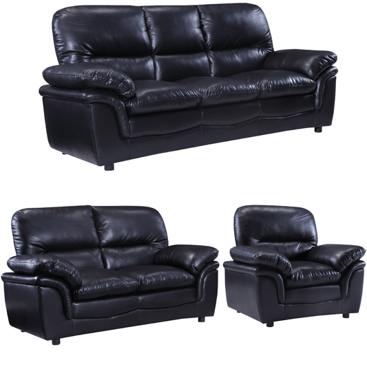 Verona Black Leather 3+2+1 Seater Sofa Set - Furniture Instore