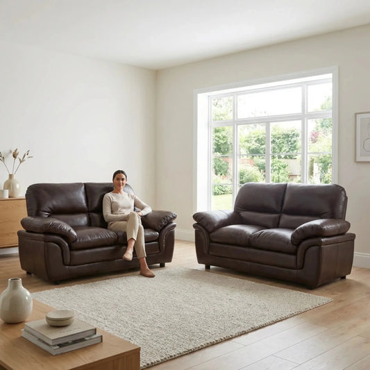 Verona Brown Leather 2+2 Seater Sofa Set Collection - Furniture Instore