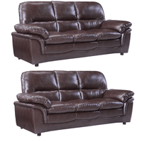 Two brown leather sofas on a white background