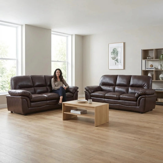 Verona Brown Leather 3+3 Seater Sofa Set Collection - Furniture Instore
