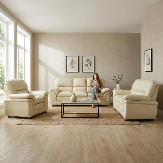Verona Cream Leather 3+2+1 Seater Sofa Set – Elegant and Comfortable - Furniture Instore