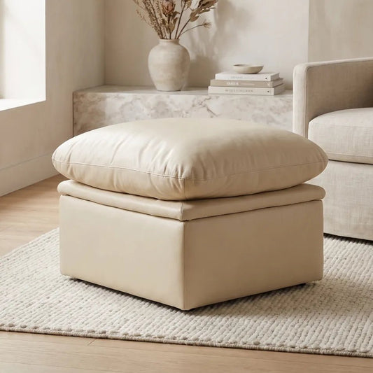 Verona Cream Leather Footstool - Furniture Instore