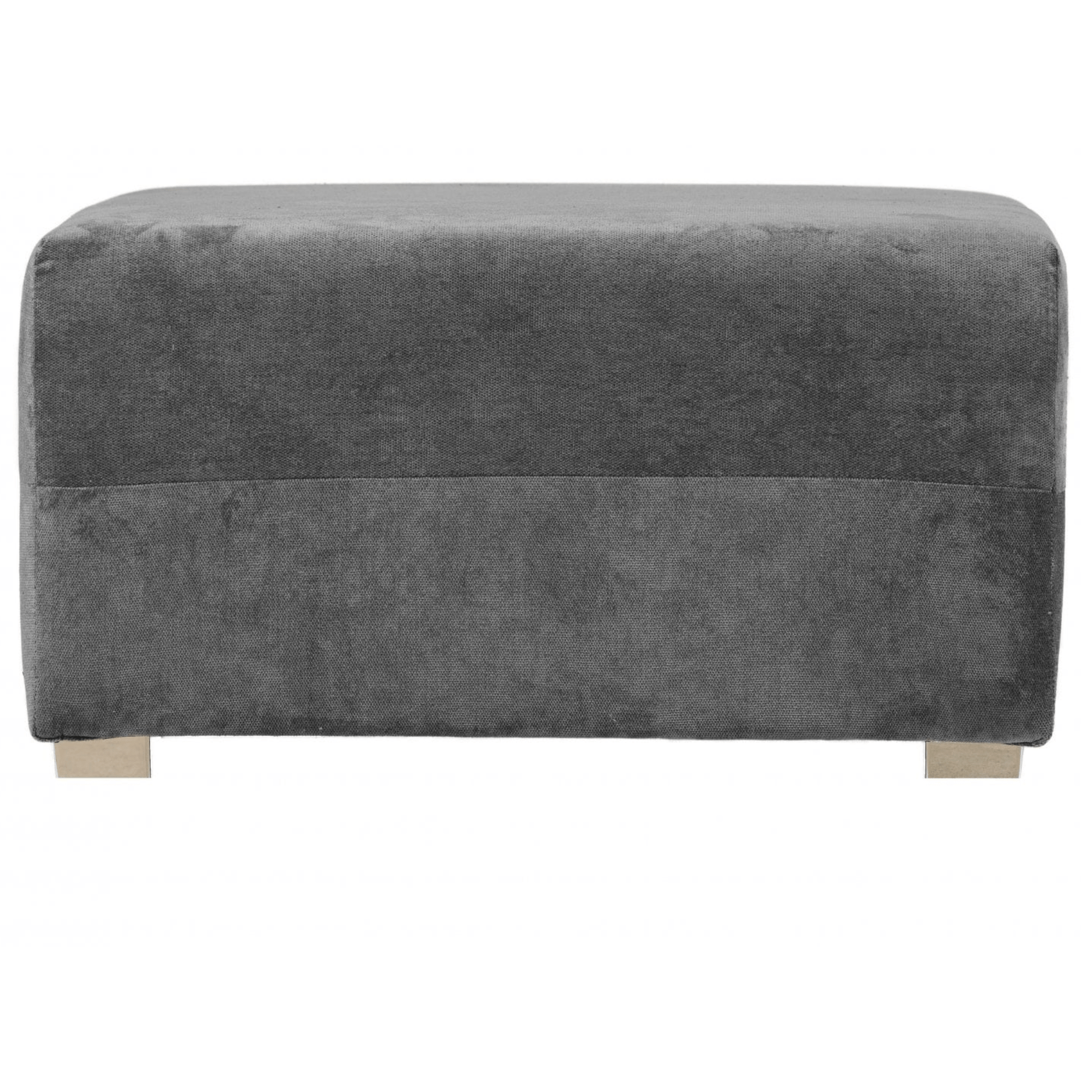 Gray upholstered bench on a white background