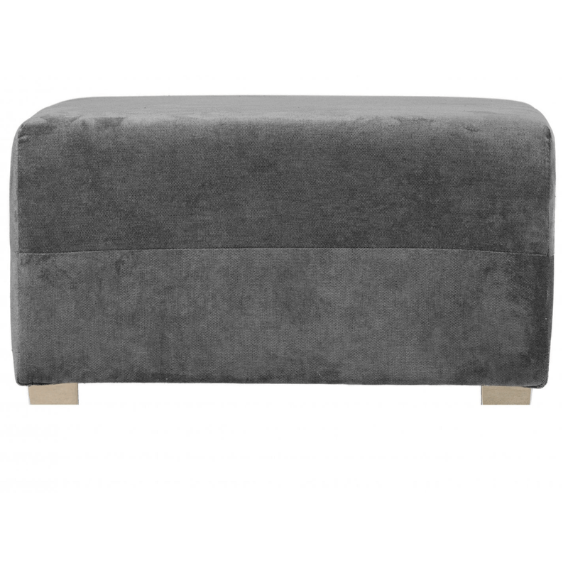 Gray upholstered bench on a white background