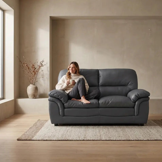 Verona Grey Leather 2 Seater Sofa - Furniture Instore