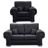 Verona high back black fabric 2+1 sofa set, front facing on a white background