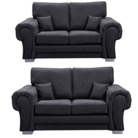 Verona high back black fabric 2+2 sofa set, front facing on a white background