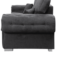 Verona high back black fabric 3 seater sofa, closeup view showing fabric and design details