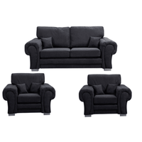 Verona high back black fabric 3+1+1 sofa set, front facing on a white background