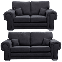 Verona high back black fabric 3+2 sofa set, front facing on a white background
