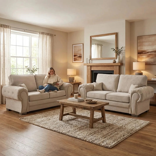 Verona High Back Cream Fabric 2+2 Seater Sofa Set - Furniture Instore
