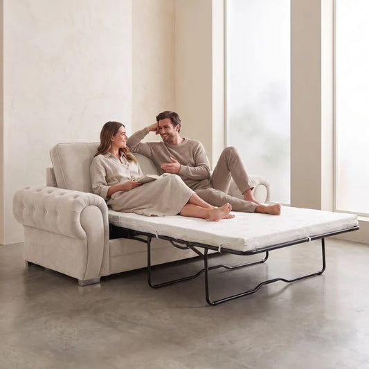 Verona High Back Cream Fabric 3 Seater Sofa Bed - Furniture Instore