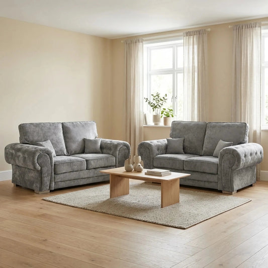 Verona High Back Grey Fabric 2+2 Seater Sofa Set - Furniture Instore