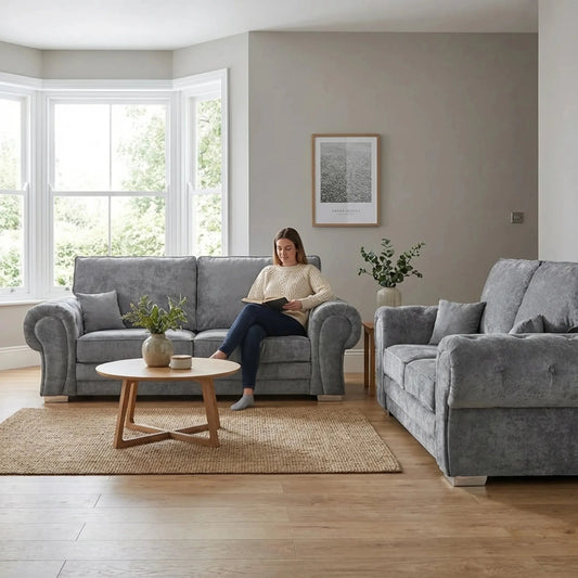 Verona High Back Grey Fabric 3+2 Seater Sofa Set - Furniture Instore