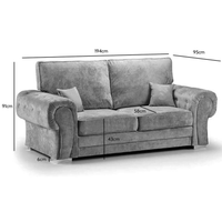 Verona High Back Grey 3-seater sofa front facing on white background with measurements shown