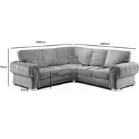 Verona High Back Grey corner sofa front facing on white background with measurements shown