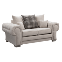Verona scatter back grey 2 seater sofa displayed at an angled view on a plain white background, showing full sofa design.