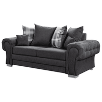 Verona scatter back black 3 seater sofa displayed at an angled view on a plain white background, showing full sofa design.