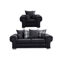 Verona scatter back black 3+1 sofa set displayed front facing on a plain white background, showing full furniture set.