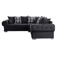 Verona scatter back black corner sofa displayed front facing on a plain white background, showing full sofa design.