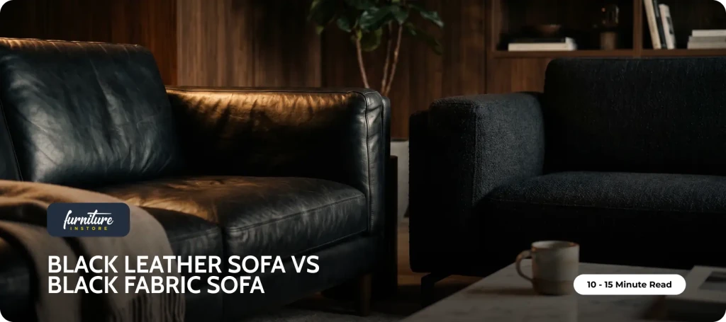 Black Leather Sofa vs Black Fabric Sofa - Furniture Instore