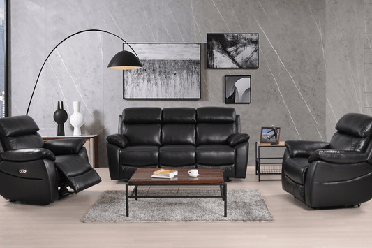 Dandrea Genuine Leather Black Electric Power Recliner 3+1+1 Seater Sofa Set - Furniture Instore