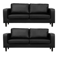 Box Black Leather 3+3 Seater Sofa Set