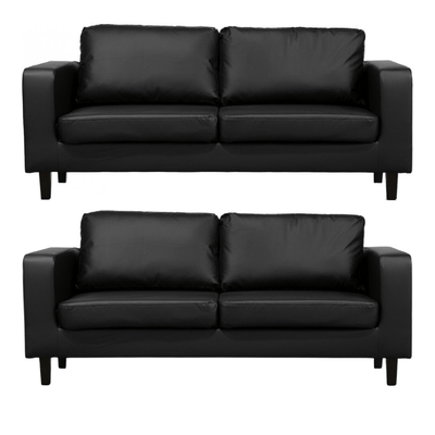 Box Black Leather 3+3 Seater Sofa Set