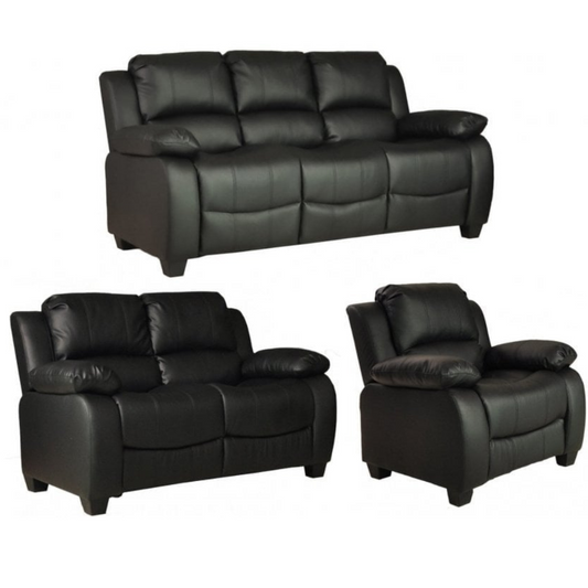 Valerie Black Leather Modern 3+2+1 Seater Sofa Set