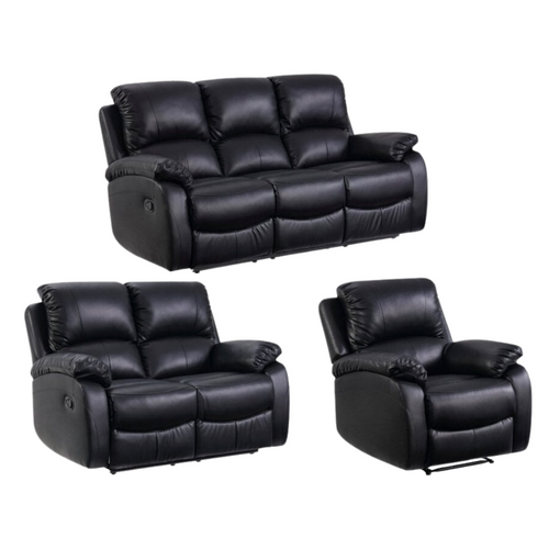 Roma Black Leather Manual Recliner 3+2+1 Seater Sofa Set