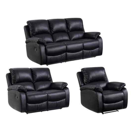 Roma Black Leather Manual Recliner 3+2+1 Seater Sofa Set