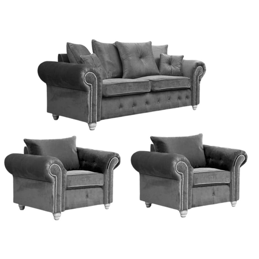 Olympia Grey Fabric Velvet 3+1+1 Seater Sofa Set