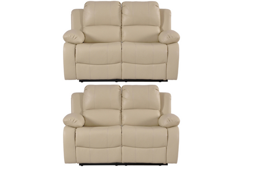 Valencia Cream Leather Manual Recliner 2+2 Seater Sofa Set
