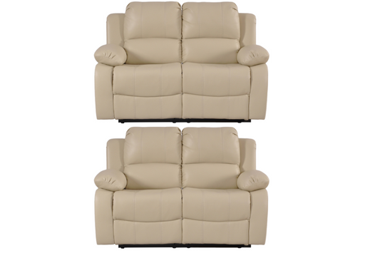 Valencia Cream Leather Manual Recliner 2+2 Seater Sofa Set