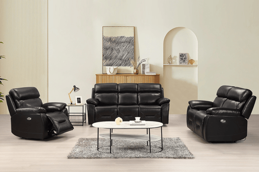 Renato Genuine Leather Black Electric Power Recliner 3+2+1 Seater Sofa Set - Furniture Instore