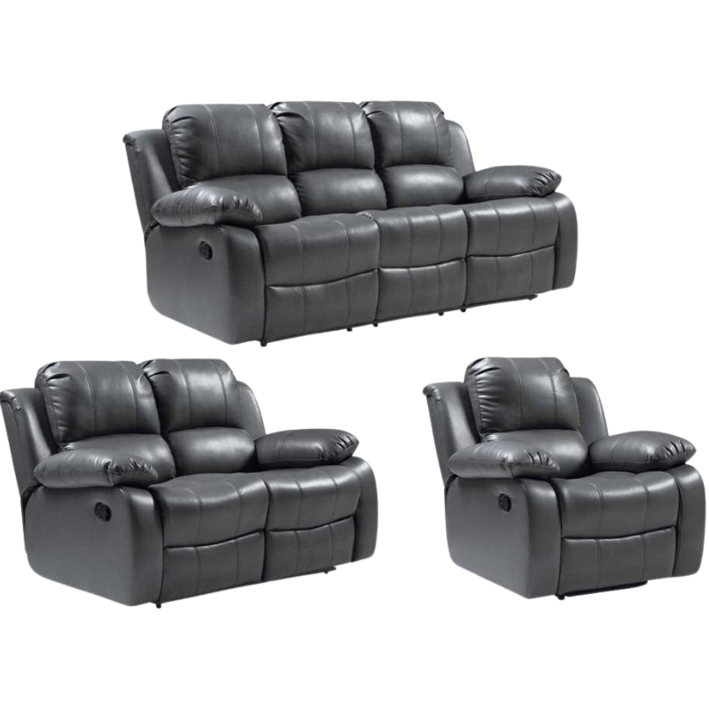 Valencia Grey Leather Manual Recliner 3+2+1 Seater Sofa Set - Furniture Instore