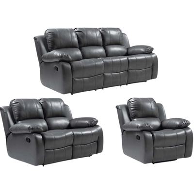 Valencia Grey Leather Manual Recliner 3+2+1 Seater Sofa Set