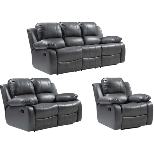 Valencia Grey Leather Manual Recliner 3+2+1 Seater Sofa Set