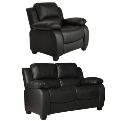 Valerie Black Leather Modern 2+1 Seater Sofa Set
