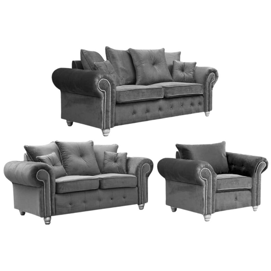 Olympia Grey Fabric Velvet 3+2+1 Seater Sofa Set