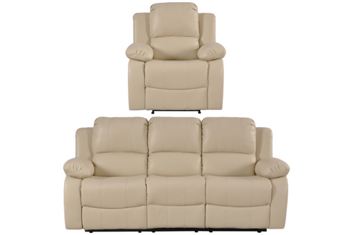 Valencia Cream Leather Manual Recliner 3+1 Seater Sofa Set