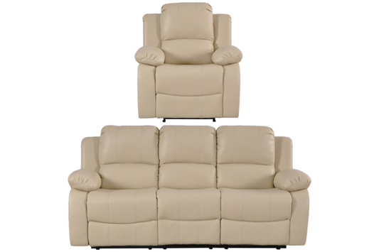 Valencia Cream Leather Manual Recliner 3+1 Seater Sofa Set