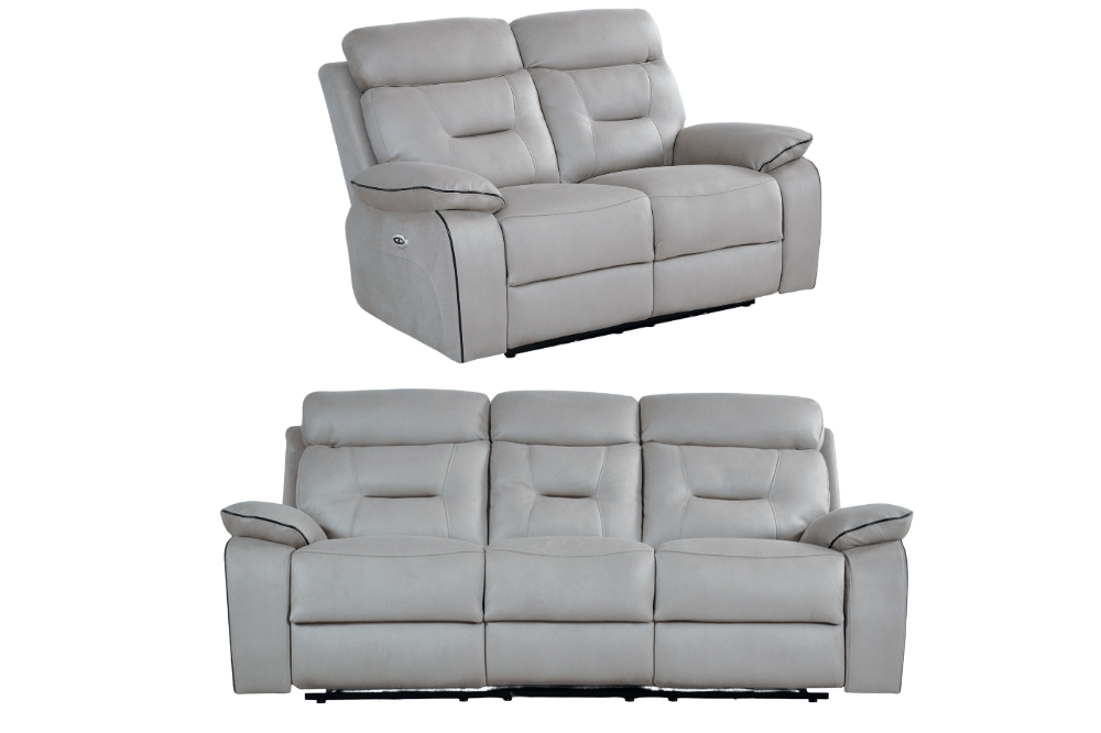 Foster Light Grey Fabric Electric Recliner 3+2 Seater Sofa Set - Furniture Instore