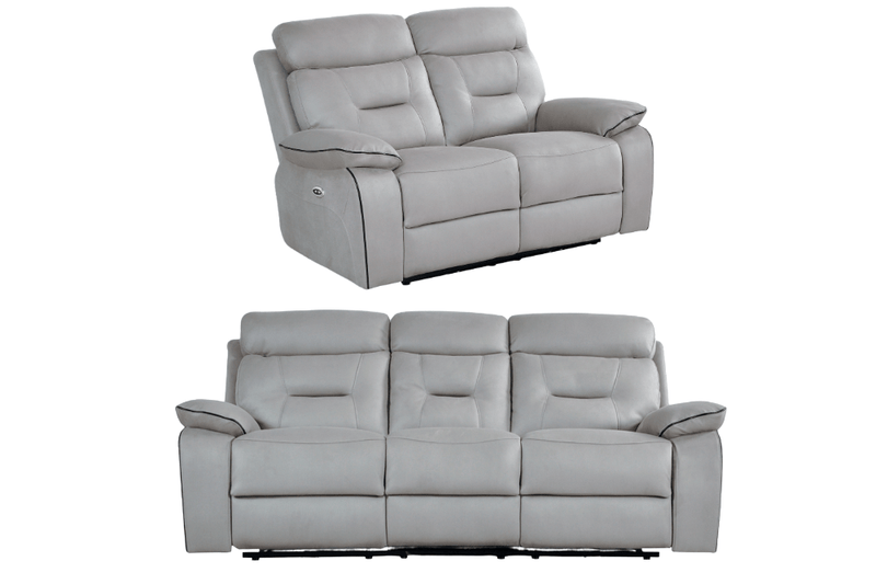 Foster Light Grey Fabric Electric Recliner 3+2 Seater Sofa Set - Furniture Instore